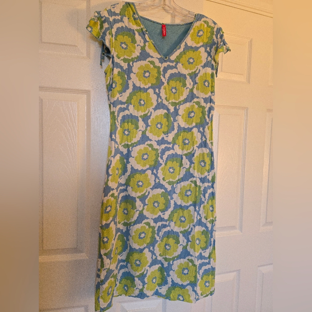 Vintage Hanna Andersson Floral Midi Dress in Blue and Green, Sz. 12, Side Zip